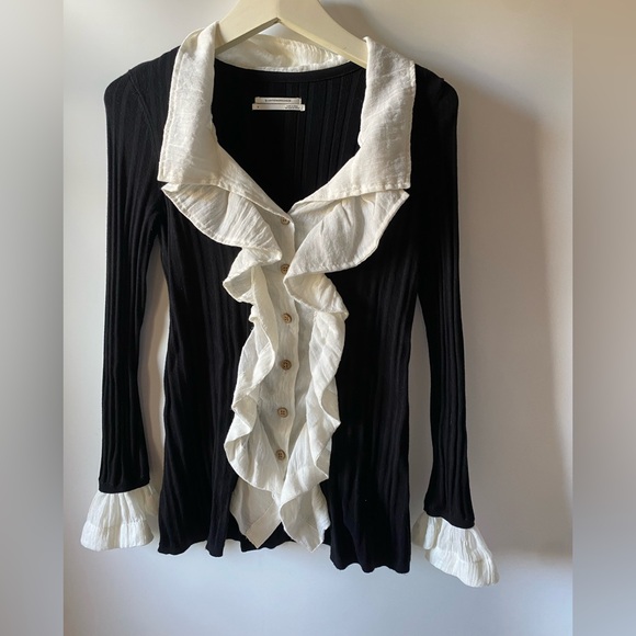 Anthropologie Sweaters - Anthropologie Knitted & Knotted Ruffle Cardigan Black/White Small